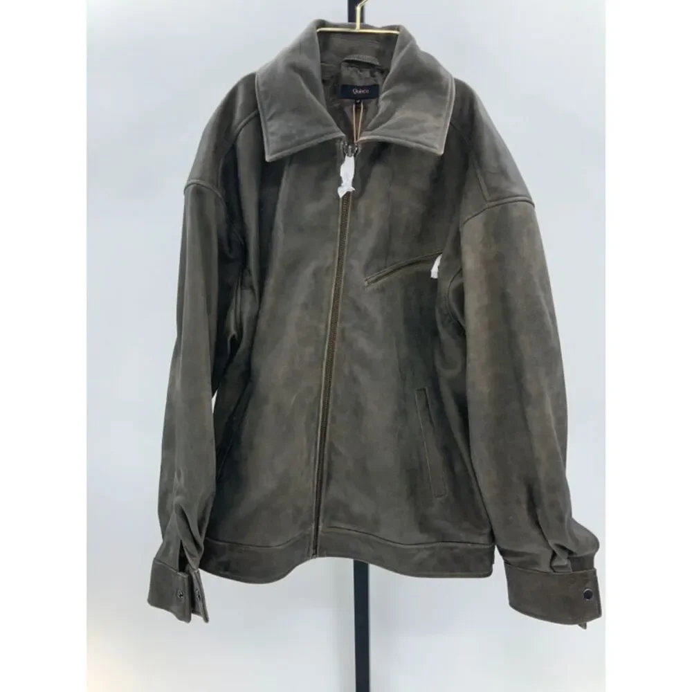Quince Men's Dark Brown Suede Leather Zip Jacket